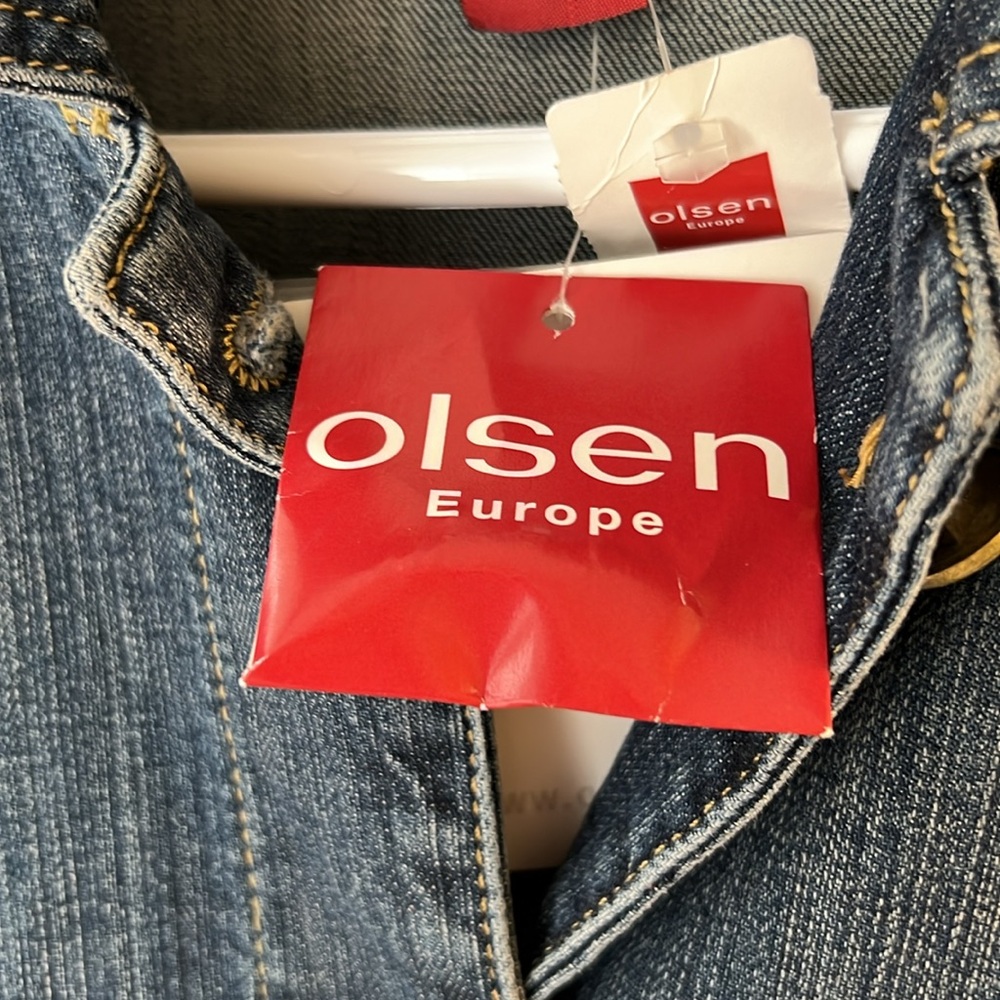 OLSEN EUROPE BLUE AND GOLD DENIM TRENCH COAT… SIZE 38… NEW WITH TAGS. - Picture 16 of 16